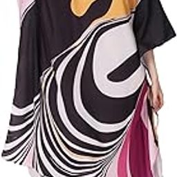 Flowing Lines Bold Printed Crepe Maxi Length Long Kaftan Dress for Women Multicolor Freesize-image-25
