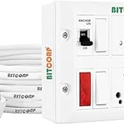 Bitcorp 16 amp Electric Extension Board Heavy Duty Multi Plug Socket 2 Switch with mcb high Power Extension Box (2500w) Power Strip with 2 Meter Extension Cord Long Length Wire Plug (White) 220 Volt-13