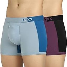 Men's Dualist Micromodal Regular Fit Colorblock Antimicrobial Trunk with No Marks Waistband (Pack of 2)-32