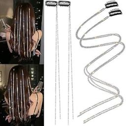 4 Pcs Crystal Tassel Hair Clips, Silver & Gold Rhinestone Hair Chains, Sparkle Hair Extensions for Braiding, Shiny Hair Pins & Gems for Women and Girls-image-99