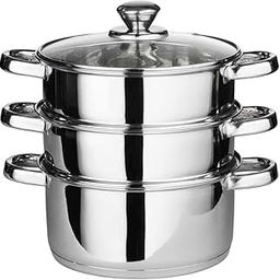 Pristine Tri Ply Induction Base Stainless Steel 3 Tier Multi Purpose Steamer with Glass Lid, 18 Cm, 1Piece (3 Separate Tiers), Silver-image-8