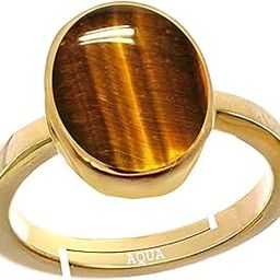 Tiger Eye 3.25 Ratti to 10.25 Ratti or 3 Carat to 9.5 Carat Astrological Certified Natural Gemstone Panchdhatu/5 Metals Gold Plated Adjustable Ring for Men & Women - 3v-23