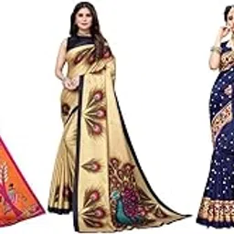 yashika Women's Combo Art Silk Printed Saree With Unstitched Blouse Piece |saree for Women | saree combo | New Sari | Latest Saree_C_62_DNDIYA_GREY_GOLD_PECOCK_MATWLI_NVY-picture-39