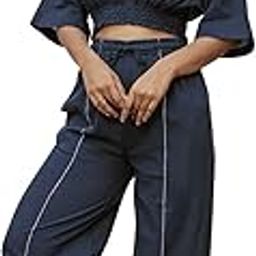 Women's Yoga Outfit - Embroidered Cotton Crop Top with Matching Joggers for Active Lifestyle-picture-50
