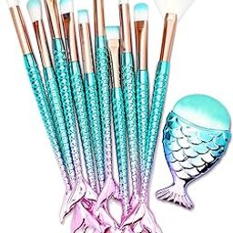 BeFunky 11PCS Makeup Brushes Set with Colorful Fish Tail Handle, Foundation Eyebrow Eyeliner Blush Cosmetic Concealer Brushes Gift for Girls Kids Women Cute Make Up Tool Set-42