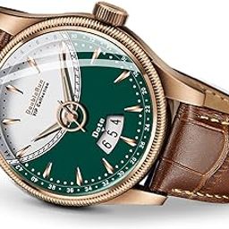 9012_3D Glass Date Display Dial Leather Belt Analog Watch - For Men,Dial-Green, Band-Brown-23