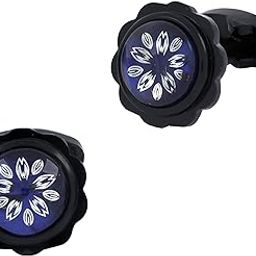 Fancy Flower Blue Black Brass Office Formal Shirt Blazer Cufflinks Pair Men Gift Box-image-92