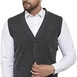 Men's Acrylic V-Neck Sleeveless Buttoned Cardigan Sweater – Plain Solid Knit with Front Pockets-image-88