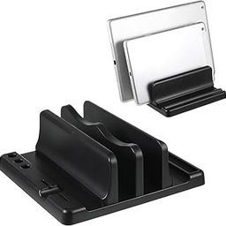 TARKAN Adjustable Width Vertical Laptop Holder | 2-Slot Desk Space Saving Organizer Stand Fits All Laptop Size (ABS, Black)-2