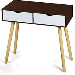 EardoWin Mid-Century Modern Nightstand with Four Legs and Solid Wood: A Useful End Side Table with Two Storage Drawers for a Desk Made of Engineered Wood in a Compact Space (Brown White)-14