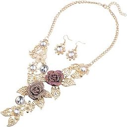 Jewellery Set for Women and Girls Fashion Golden Jewellery Set for Women | Gold Plated Floral Necklace Set | Birthday Gift for girls and women Anniversary Gift for Wife-41