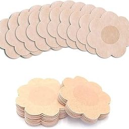 Women's Cotton Ultra-Thin Disposable Nipple Pasties Cover/self Adhesive Sticker Flower Shape Peel and Stick Bra Pad Patches Petals (Beige, Free Size) - Pack of 10 Pair (Nipple Cover)-53