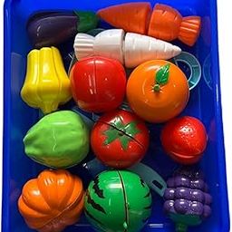 PLUSPOINT 14 PCS Cutting Play Food with Tray Toy for Kids Kitchen, Pretend Fruit &Vegetables Accessories Has 6 Fruits, 6 Vegetables,1 Board,1 Knife for Girls and Boys (Fruit Cut with Serving Tray)-picture-10