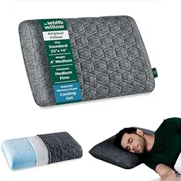 The White Willow Orthopedic Cooling Gel Memory Foam Small Size Neck & Back Support Sleeping Bed Pillow with Premium Knitted Viscose Fabric Zipper Outer Cover (22" L x 14" W x 4" H Inches)- Grey-picture-31