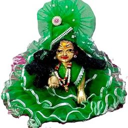 Generic Laddu Gopal Dress, Net Fabric, Green Sawan Special Poshak with Pagdi, Religious Festival Dress, 22 cm (7)-image-93