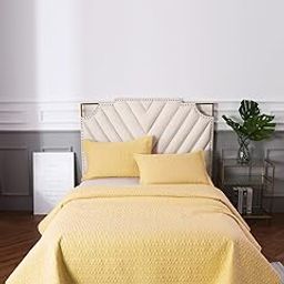 URBAN DREAM Fashion Abstract Quilted Circles Solid Yellow Bedspread-image-63