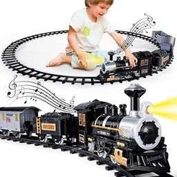 VikriDA Electric Train Set with Smoke for Kids, Battery-Powered Train Toys Include Locomotive Engine, Classic Toy Train Set Halloween Birthday for 3 4 5 6 Years Old Boys Girls-7
