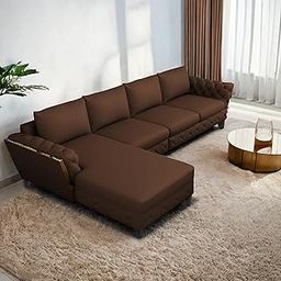 GRAPEWOOD Logan 6 Seater LHS L Shaped Sofa Set for Living Room (Brown Fabric) Premium Fabric Sofa Set-image-97