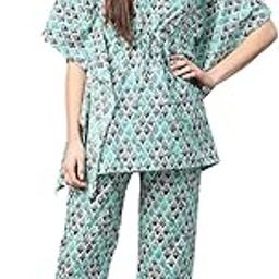 Women's Geomatrical Printed Kaftan Night Suit-image-21
