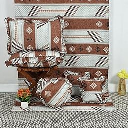 Luxurious Glace Cotton Home Bedding Set | 6 Piece with Frilly Pillowcases and Filled/Frilly Cushions | 6 Piece Bedsheet Set | Complete Bedding Sets-image-74