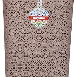Nayasa Flower Plastic Laundry Basket 64 Litres 45.2 cmx38 cmx56 cm|laundry basket for clothes|laundry basket with lid|laundry bucket|Brown-image-31