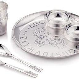 Silverglow BabyPanda Baby Dinner Set of 6 Silver Plated for Annaprashan Sanskar Rice Ceremony Gift for Girls Boys Kids Festive Birthday Return Home Decorative Gifts Items-image-39