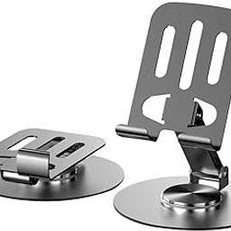 SCEPTO Aluminium Stand Portable Desktop Phone Stand 360° Rotatable and Foldable Cell Phone Holder Metal Base for Table & Bed Compatible with All Smartphones & Tablets Desk-Grey-3