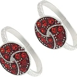 sahiba gems Pure Silver (Chandi) Beautiful Red Flower Design Toe Rings/Bichiya For Women ~ Pack in 2 Pieces-picture-39