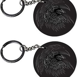 Set of 2 | Circle Shape Printed Wooden Keychains Crow Black | Circle Shape keyrings | Circle Shape Keychains| Printed keyrings-1