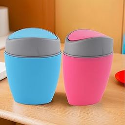 Kuber Industries 2 Pcs Mini 2.5 Ltr Dustbin for Study Table/Bedroom/Bathroom with Swing Lid | Portable Small Dustbin for Kitchen Sink | Table Top Office Desk Trash Can Waste Bin | Blue & Pink-13