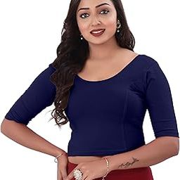 Round Neck Cotton Lycra Regular Fit Saree Blouse for Women | Bracelet - 3/4 Sleeve Readymade Plain Design Festive Blouse Perfect for Saree, Lehenga, Kurti | 32 to 44-image-99