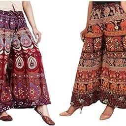 Women's Soft Relaxed Long Palazzo Rajasthani Jaipuri Printed Hand Block Palazzo Pants-image-54