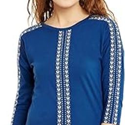 Blue Color Embroidered Round Neck Cotton Top for Women-image-95