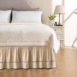 MIYE Wrap Around Ruffled Lace Bed Skirt, Elastic Dust Ruffle with Adjustable Belts, Easy to Put On, Bed Frame Cover, Machine Washable (Ruffled Lace/Cream, Full/Twin-18 Drop)-image-17