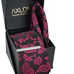 Tie for Men – Geometric Silk Neck Ties Set with Cufflinks Flower Pin, Pocket Square & Black Gift Box, Combo Necktie Sets for Office Wear, Formal Suits (Rich Burgundy, NXSMX_283)-image-68