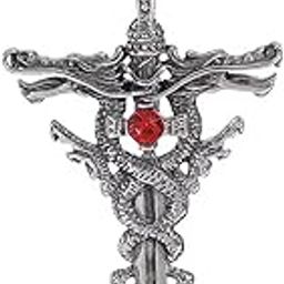 Oxidised Silver European Trend Double Dragon Sword Angle Retro Cross Pendant Chain Necklace For Men-image-82