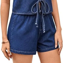 Women’s Summer Washed Lace-Up Vest Waistcoat Top and Shorts Casual Lightweight Outfit-image-36