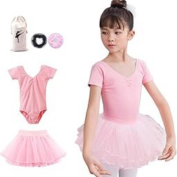 Ballet Leotards for Girls,Tutu Skirted Leotards Short, Girls Cotton Ballet Dance Dress, Pleated Sleeve Skirts, Separate Gauze Skirt Bodysuits for Girls-image-68