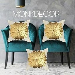 MONKDECOR Royal Silk Sunshine Design Cushion Cover 12x12 Inches (Off White) Set of 2 Pieces-15