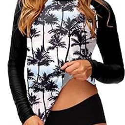 Women UPF 50+ Rash Guard Printed Swim Shirts Surf Swimwear Top, Coconut Tree, X-Large-image-48