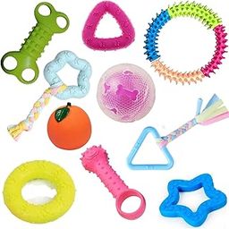 emily pets Dog Chew Combo of 10pcs Rubber Ring, Teether,Dumble Teether & Latex Non-Toxic for Dog & Puppy (Color May Vary)-1