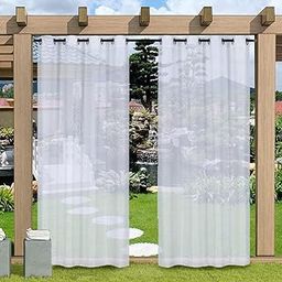 CATKOO 1 Panel Outdoor Semi Sheer Curtain Waterproof Curtain Privacy Grommet Curtains for Pergola Porch Pavilion Garden Lawn Corridor Sun Room Decor 52 x 108 Inch-image-55