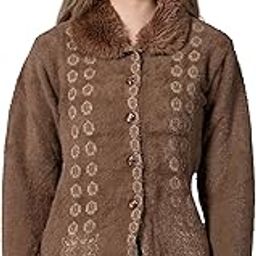 Lady Willington Women Woolen Neck Fur Collar Neck Self Design Heavy Hair Rainbow Cardigans Winter Wear Pure Wool Cardigan Long Cotty Fully Warm Cardigan Free Sizes-image-39
