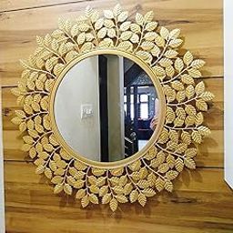 Furnish Craft Rust Proof Leaf Wall Mirror - Ideal Mirror for Bathroom, Mirror for Bedroom, Decorative Wall Mirror, Home Decor - 61 Cms | 24 Inches Golden Mirror for Wall - Durable and Stylish-image-60