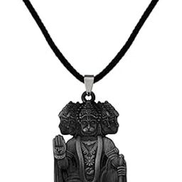 Lord Shree Panchmukhi Hanuman Cotton Dori Grey Zinc Metal Pendant Necklace For Men women-7