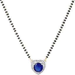 Gold & Rhodium Plated Stylish Heart Pendant Mangalsutra Chain with Black Beads & Blue Crystal for Women-5