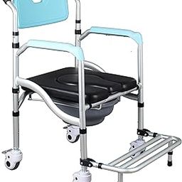 Toilet Commode shower Wheelchair foldable, Height adjustable Multifunctional Rolling bath Commode Chair & Removable Toilet, Bath Chair Folding Pedals & Universal Wheels, Elderly & Disabled-16
