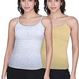 Solid & Printed Padded Camisole Bra for Young Women, Sleeveless Undershirts Cami Vest with Adjustable Straps (Pack of 2) Cotton Camisole Tank Top/Innerwear for Women-image-9