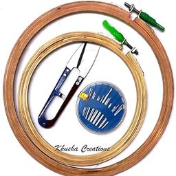 Wooden Fabric Embroidery Hoop Ring Frame Set : Set of 2 pcs (Diameter: 8", 6") with Cutter and Needle for Cross Stitch, Craft, Sewing Tool, Embroidery-picture-20