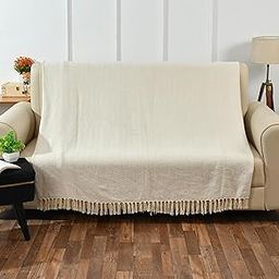 SASHAA WORLD Chevron Cotton Sofa Throw with Tassels | Soft & Durable Blanket | Throw for Chair, Living Room, Badroom, Sofa | Beige & Natural -130x160 cm-23